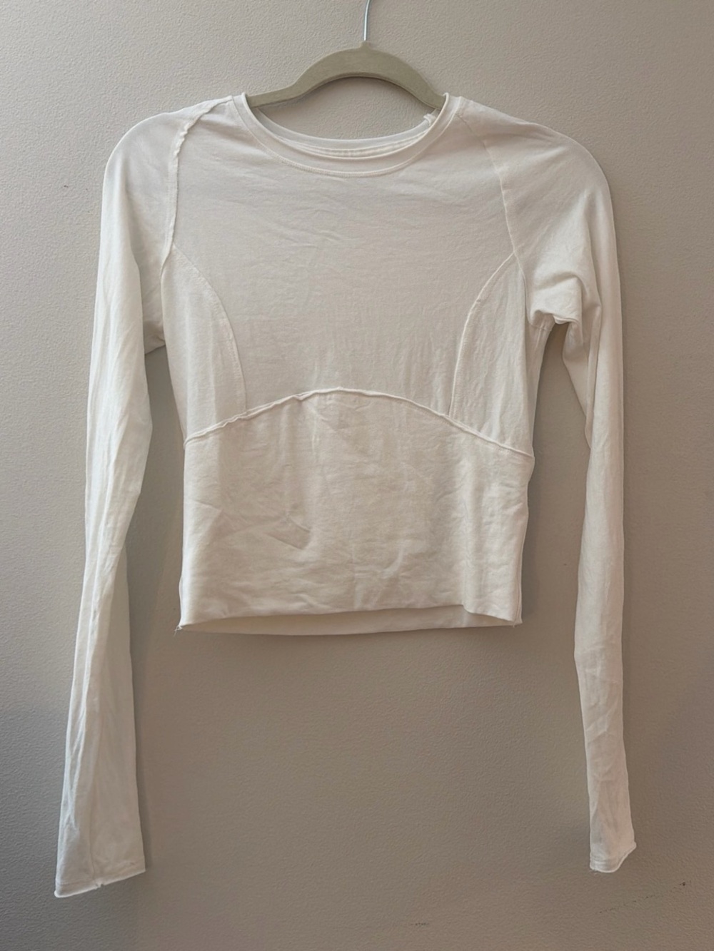We The Free White Long Sleeve Crop Crewneck Top